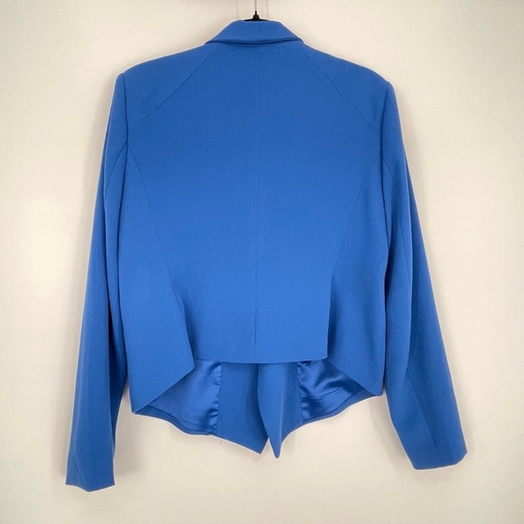 Philosophy Women's Blue Tailored Collarless Shawl Neck Open Front Blazer Size 12 - Picture 3 of 11